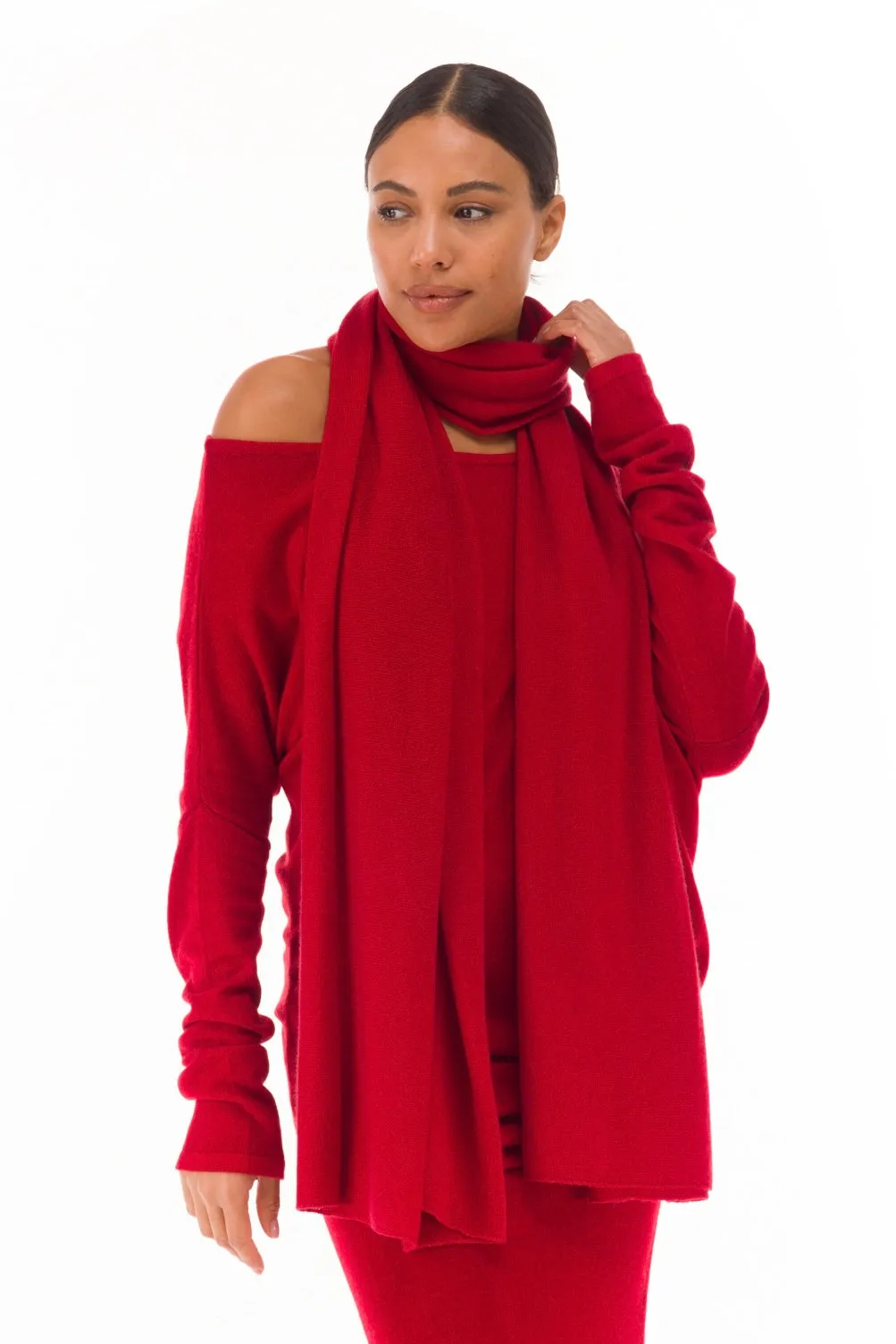 100% CASHMERE KNITTED SCARF CLARET