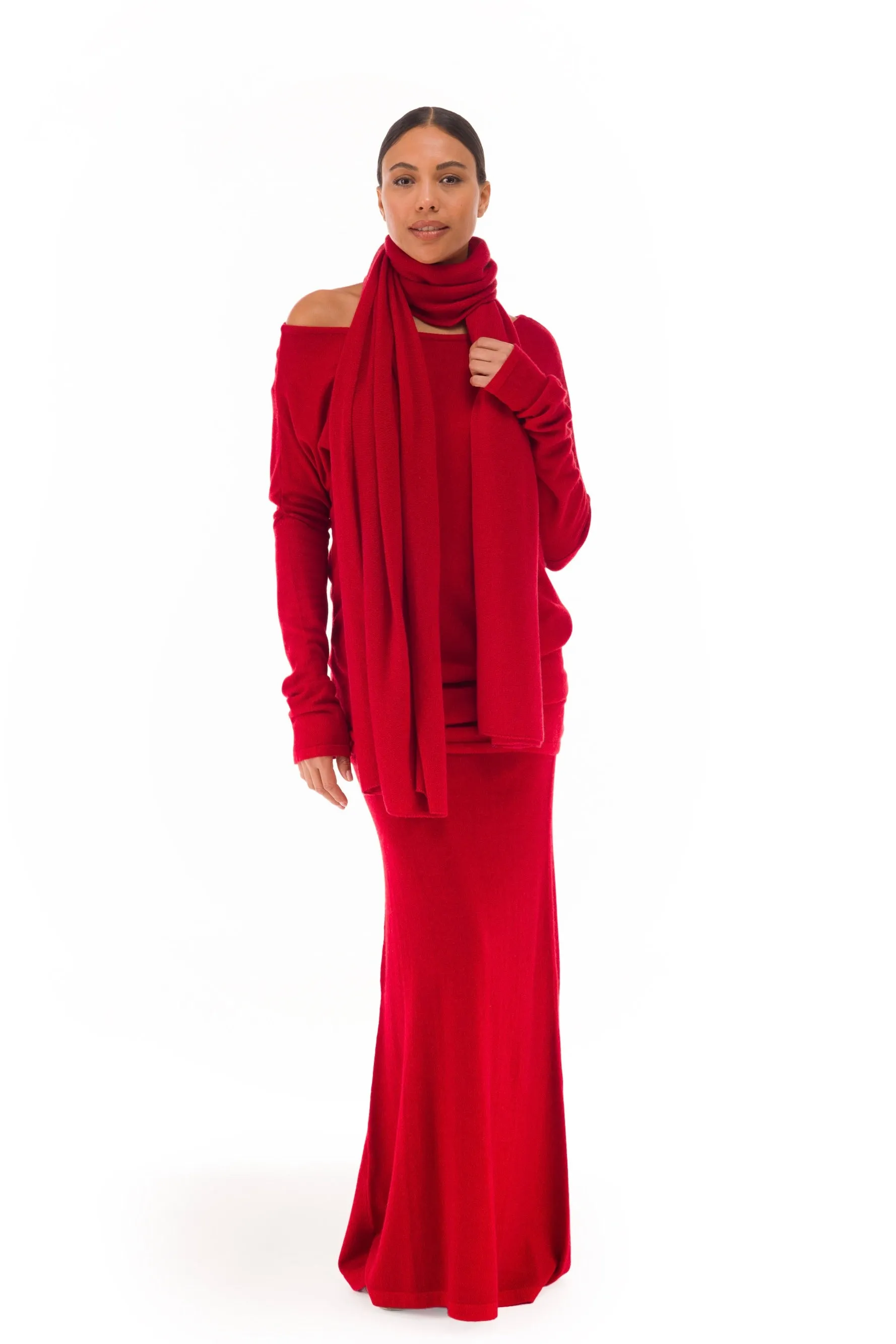 100% CASHMERE KNITTED SCARF CLARET