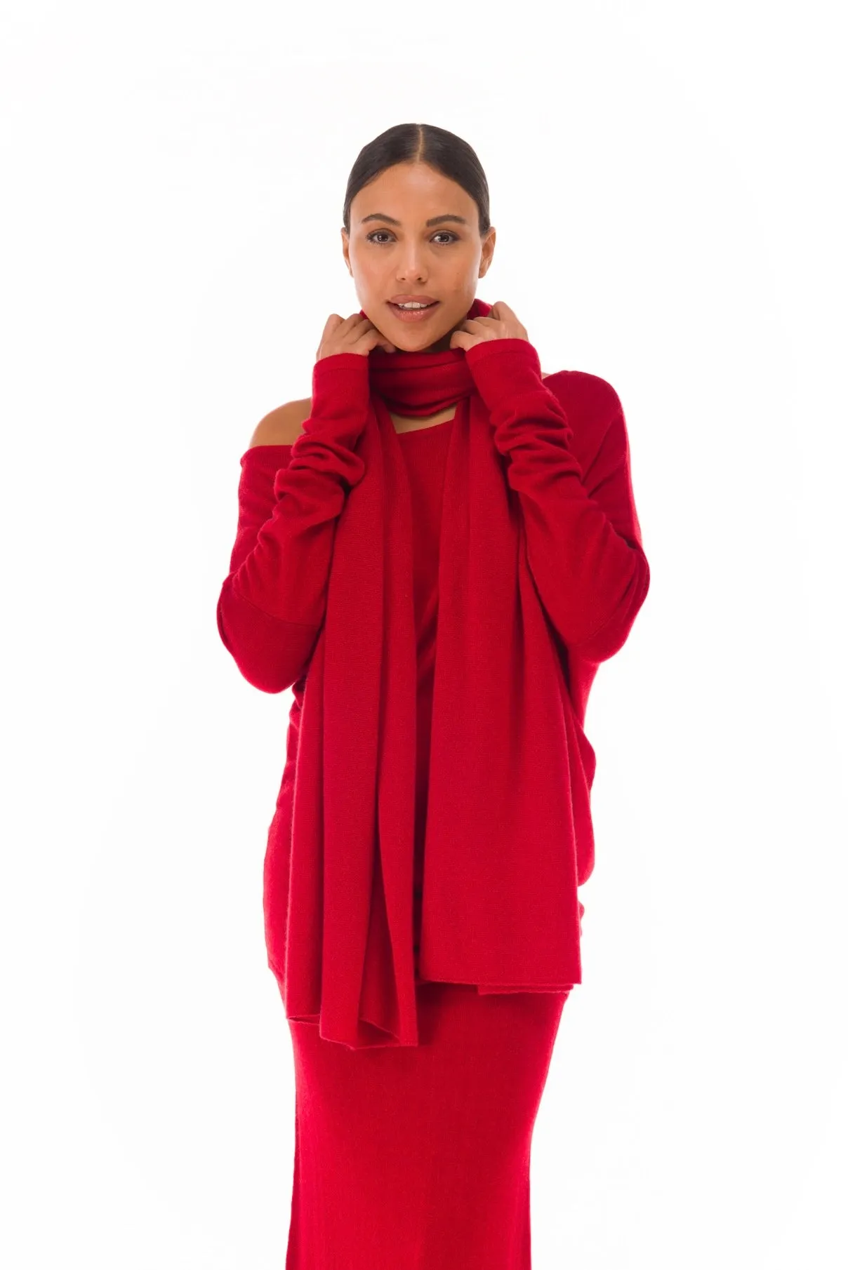 100% CASHMERE KNITTED SCARF CLARET