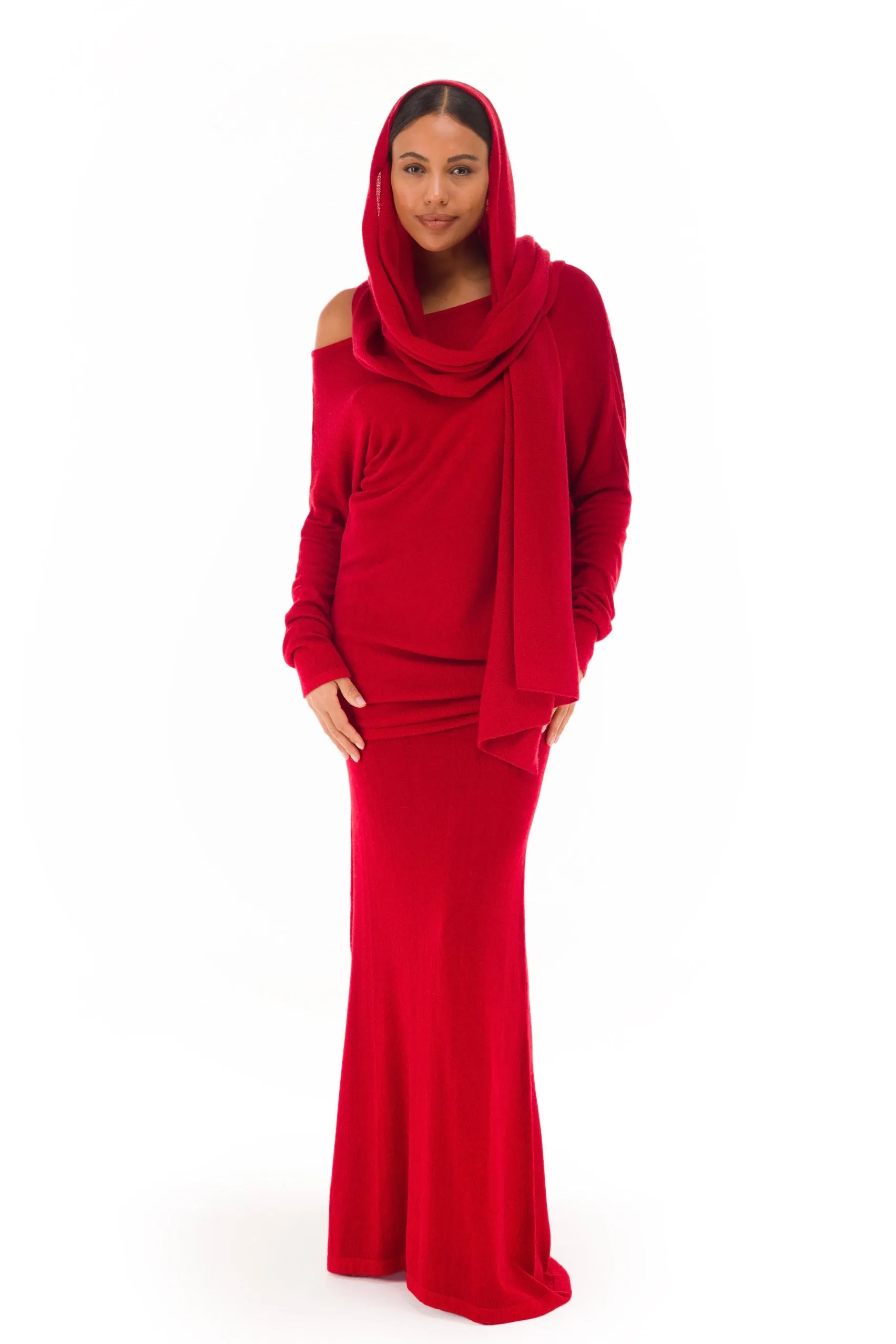 100% CASHMERE KNITTED SCARF CLARET