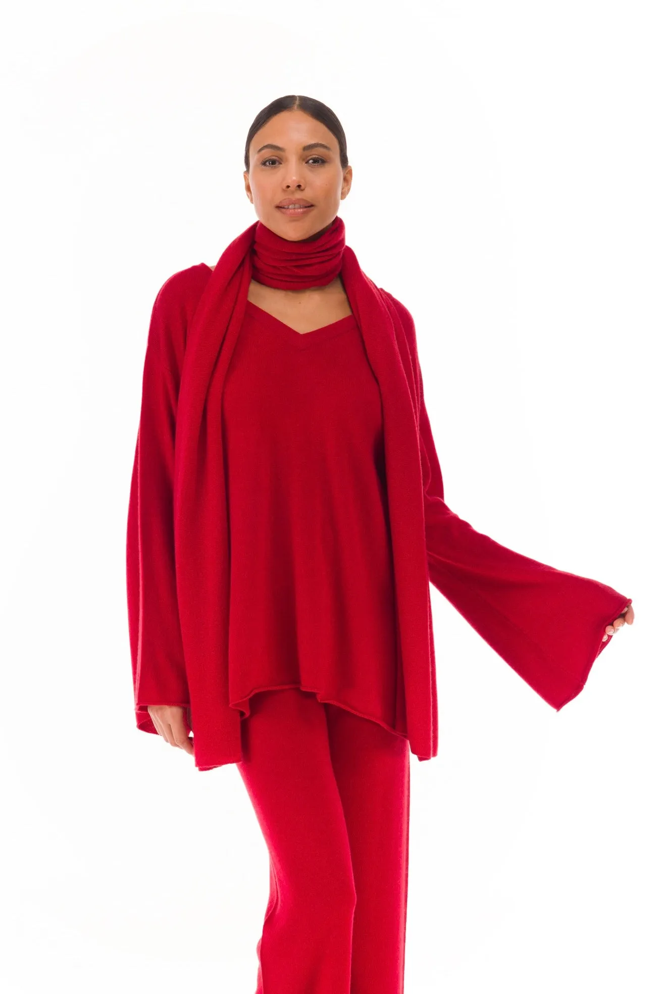 100% CASHMERE KNITTED SCARF CLARET