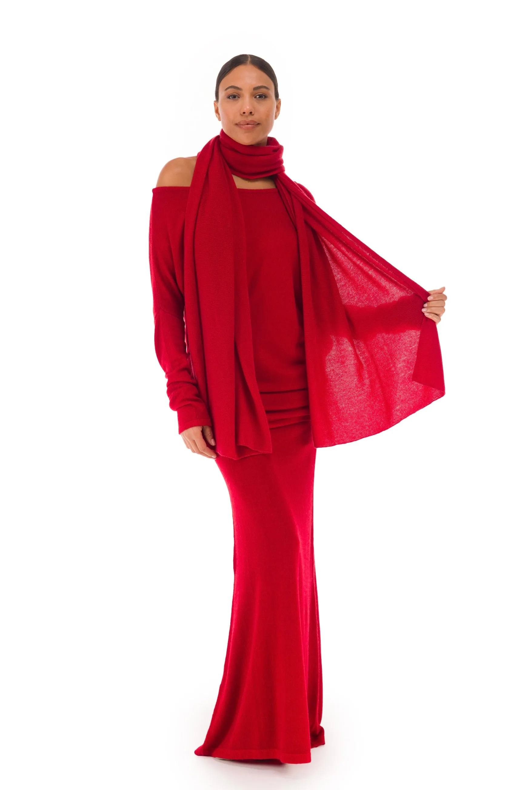 100% CASHMERE KNITTED SCARF CLARET