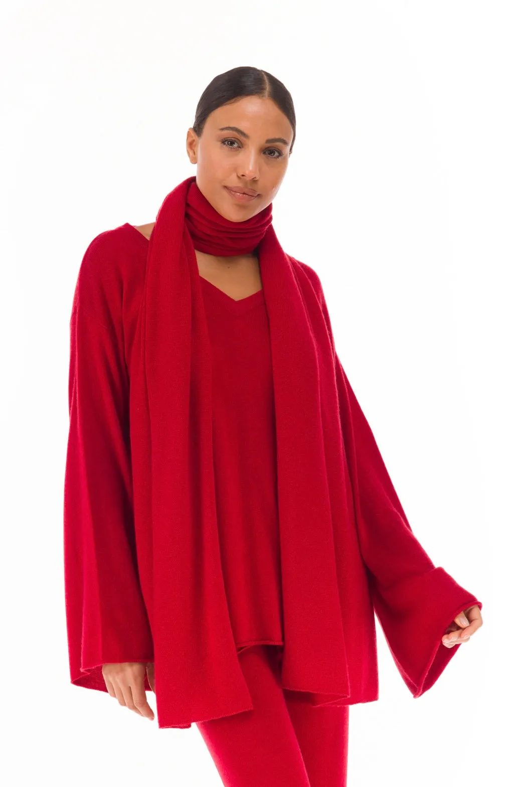 100% CASHMERE KNITTED SCARF CLARET