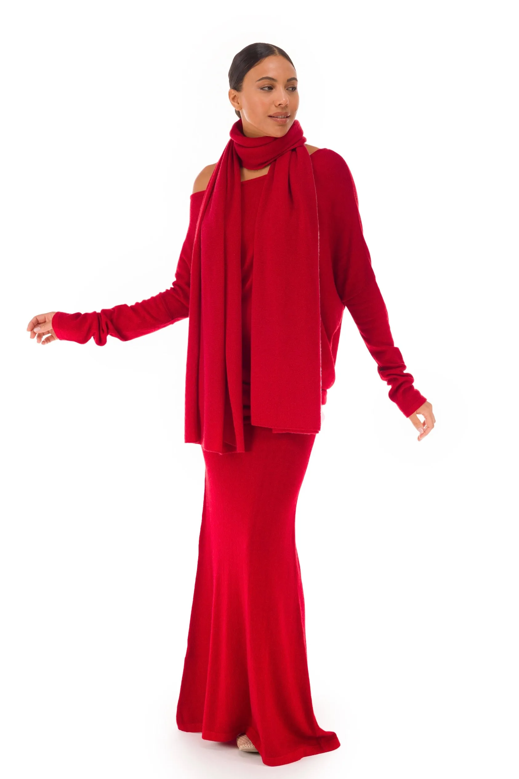 100% CASHMERE KNITTED SCARF CLARET
