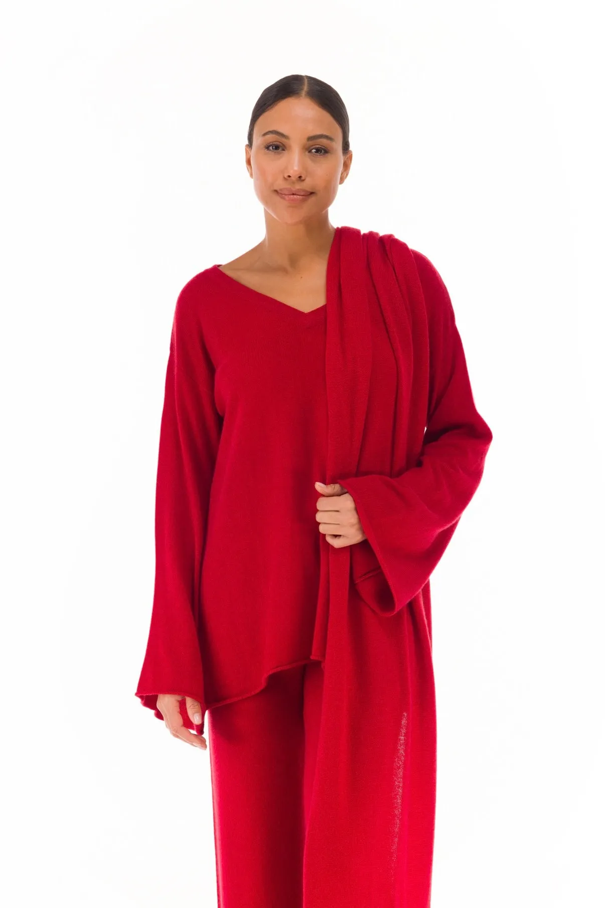 100% CASHMERE KNITTED SCARF CLARET