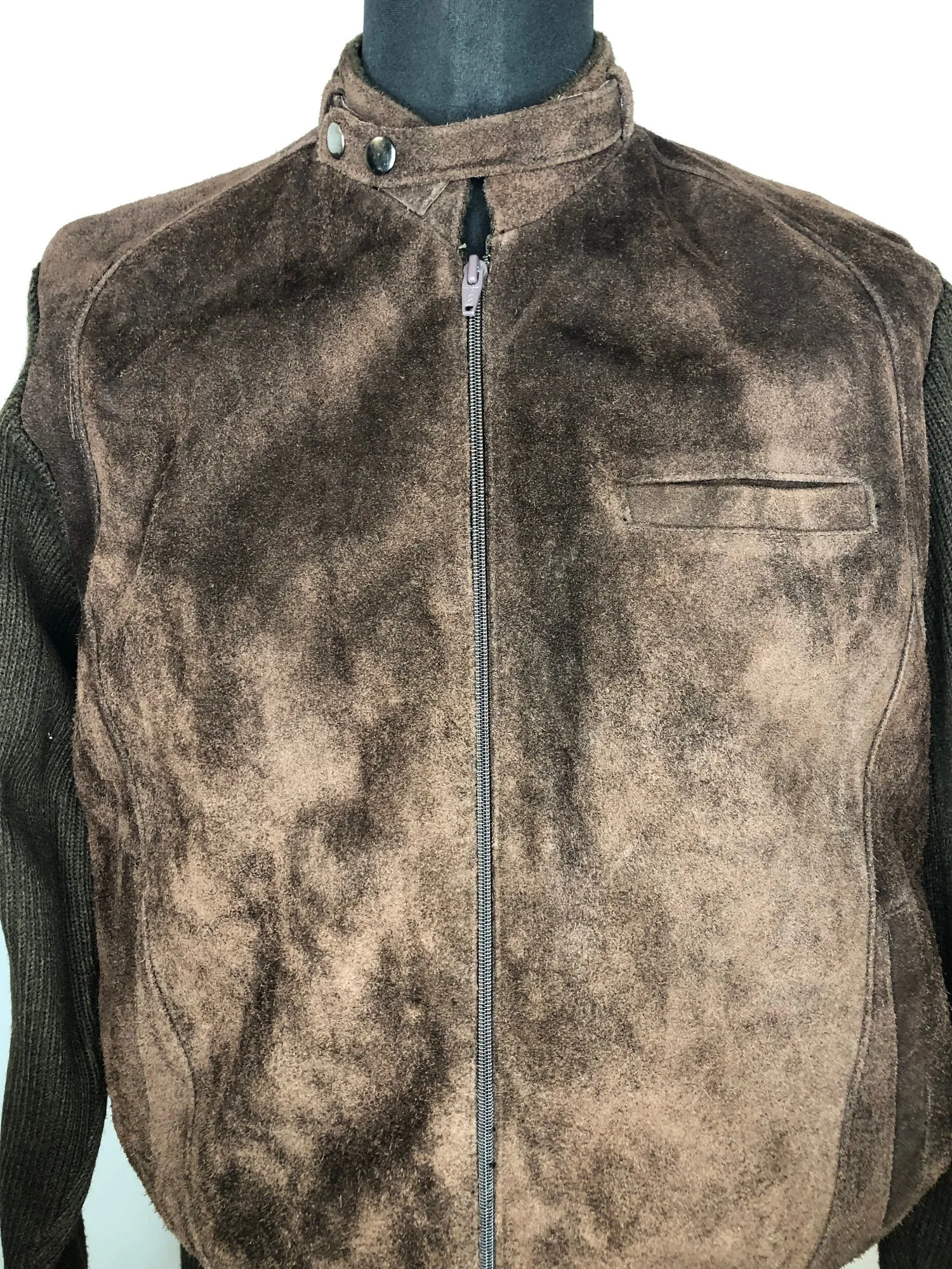 1970s Suede and Knitted Bomber Jacket - Size L
