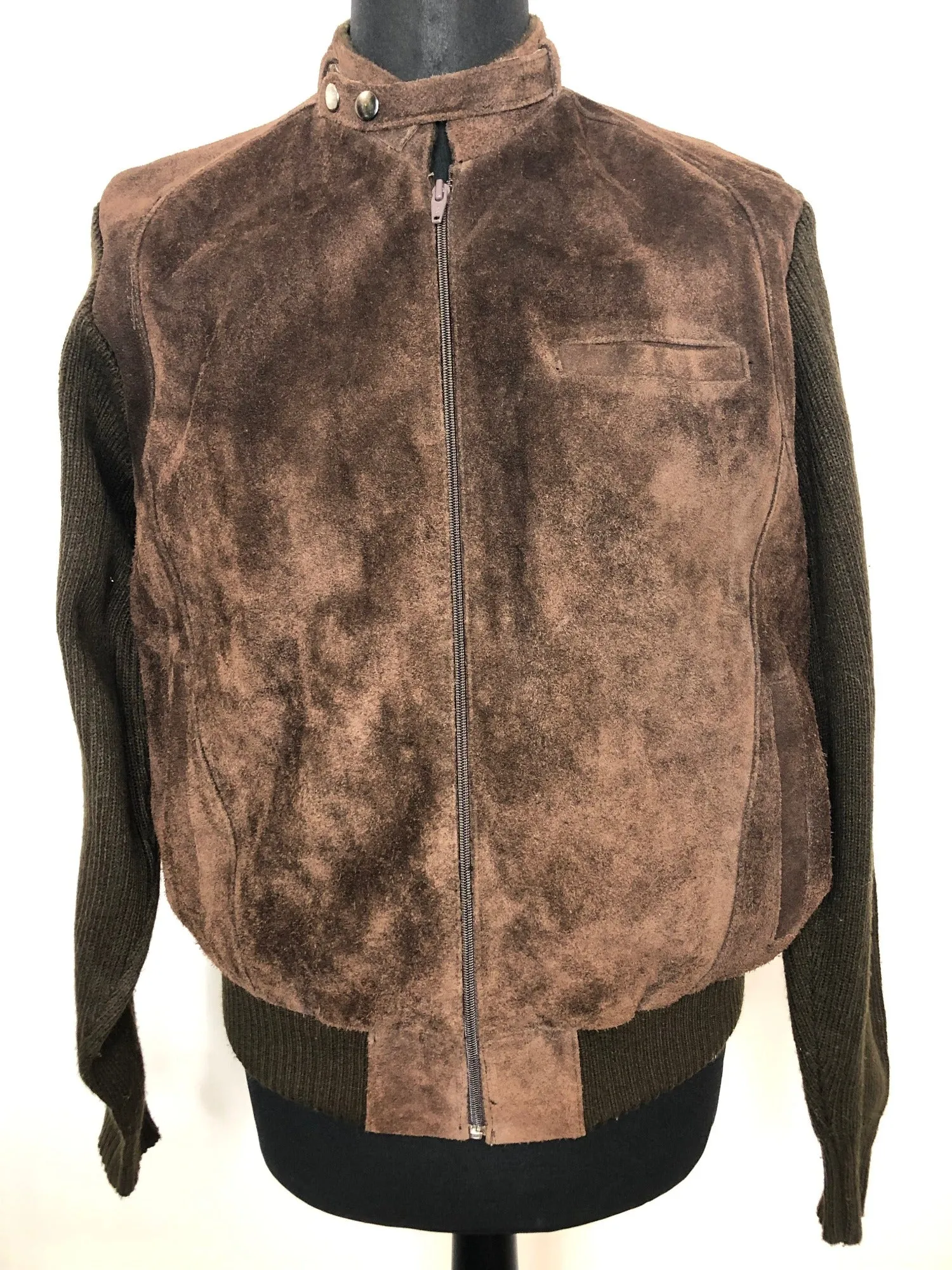 1970s Suede and Knitted Bomber Jacket - Size L