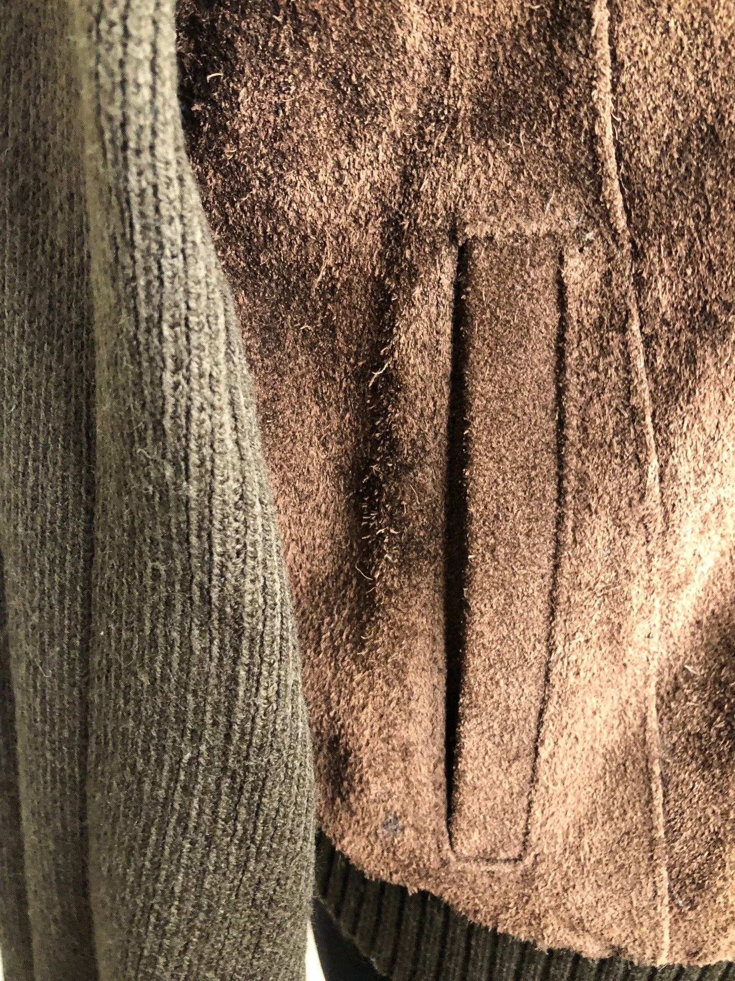 1970s Suede and Knitted Bomber Jacket - Size L