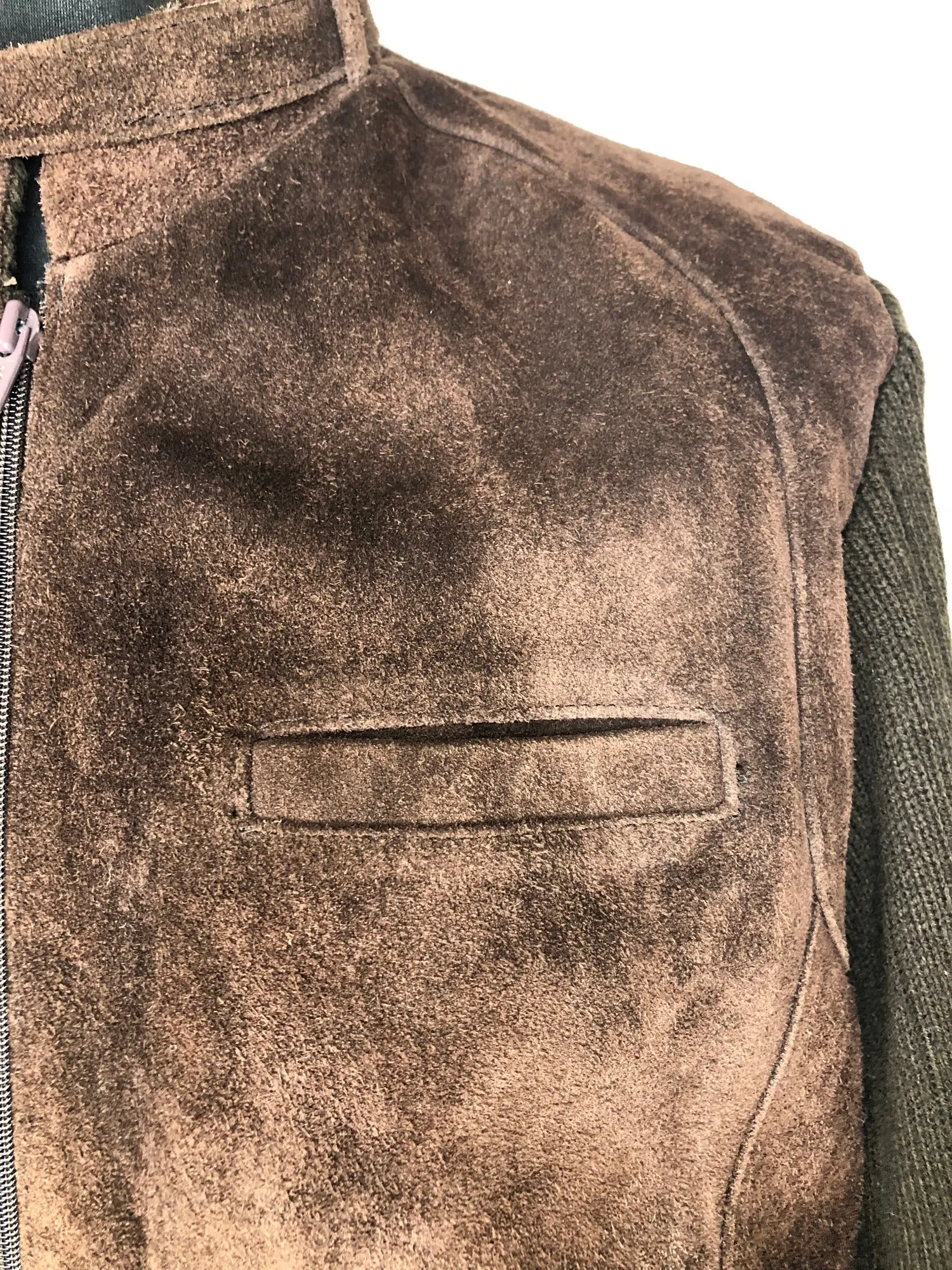 1970s Suede and Knitted Bomber Jacket - Size L