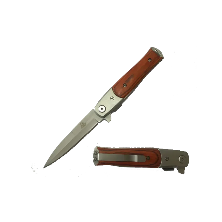 7" Overall Spring Assisted Knife w Wood Handle