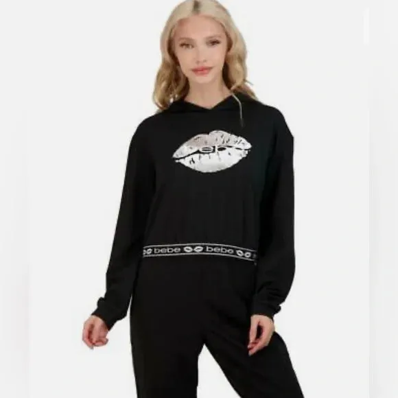 Bebe Logo Graphic Logo Print Cropped Hoodie