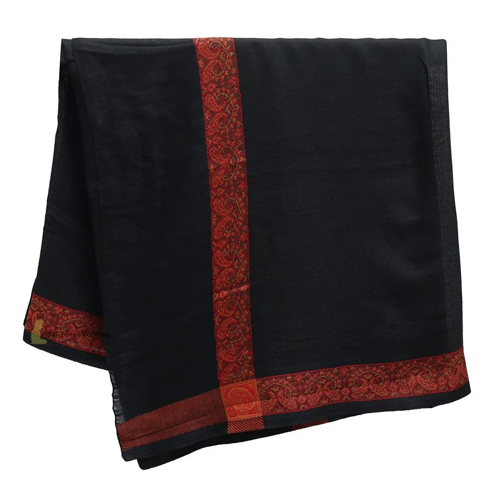 Black Habaib Yemeni Kashimiri Style Shawl Sorban Turban Red Rust Brown Border Design