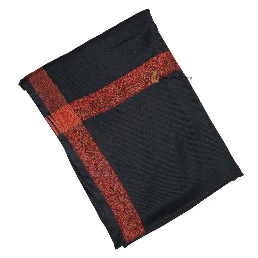 Black Habaib Yemeni Kashimiri Style Shawl Sorban Turban Red Rust Brown Border Design