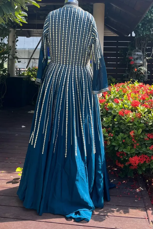Blue beaded jacket and lehenga set