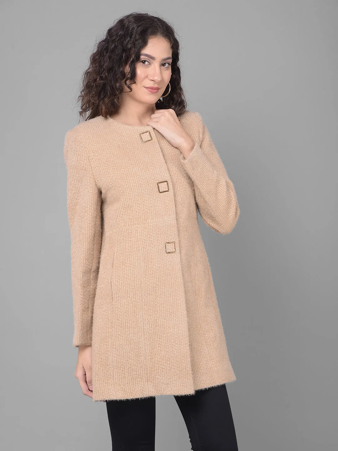 Brown Round Neck Overcoat