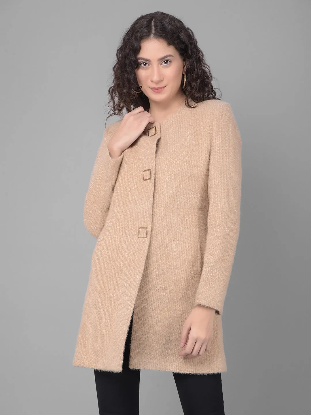 Brown Round Neck Overcoat