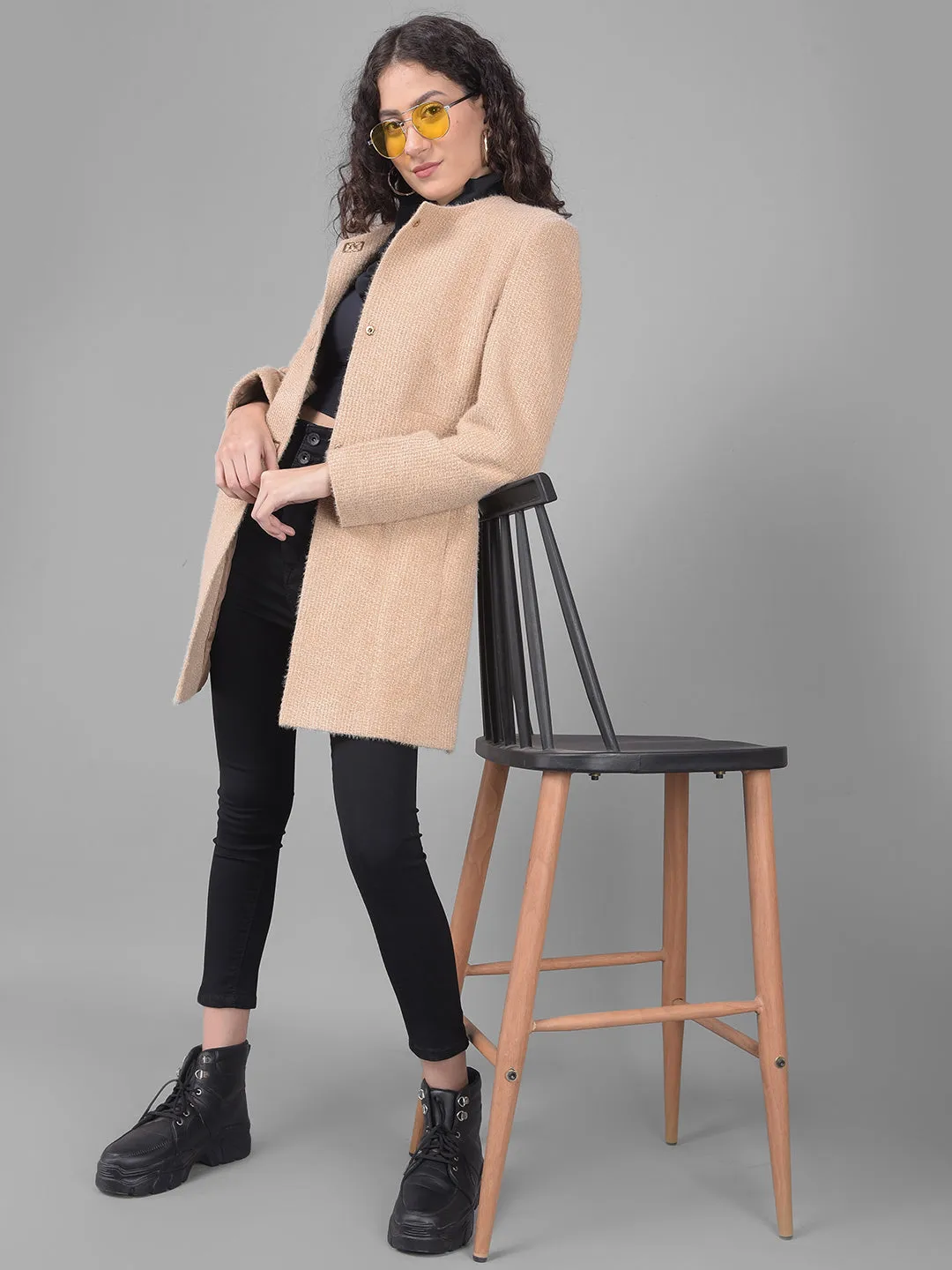 Brown Round Neck Overcoat