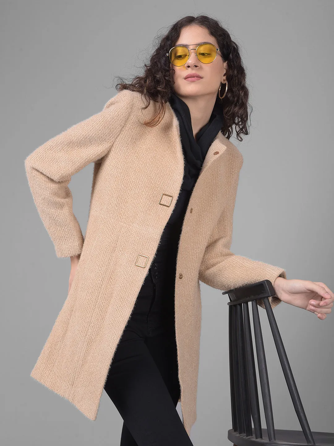Brown Round Neck Overcoat