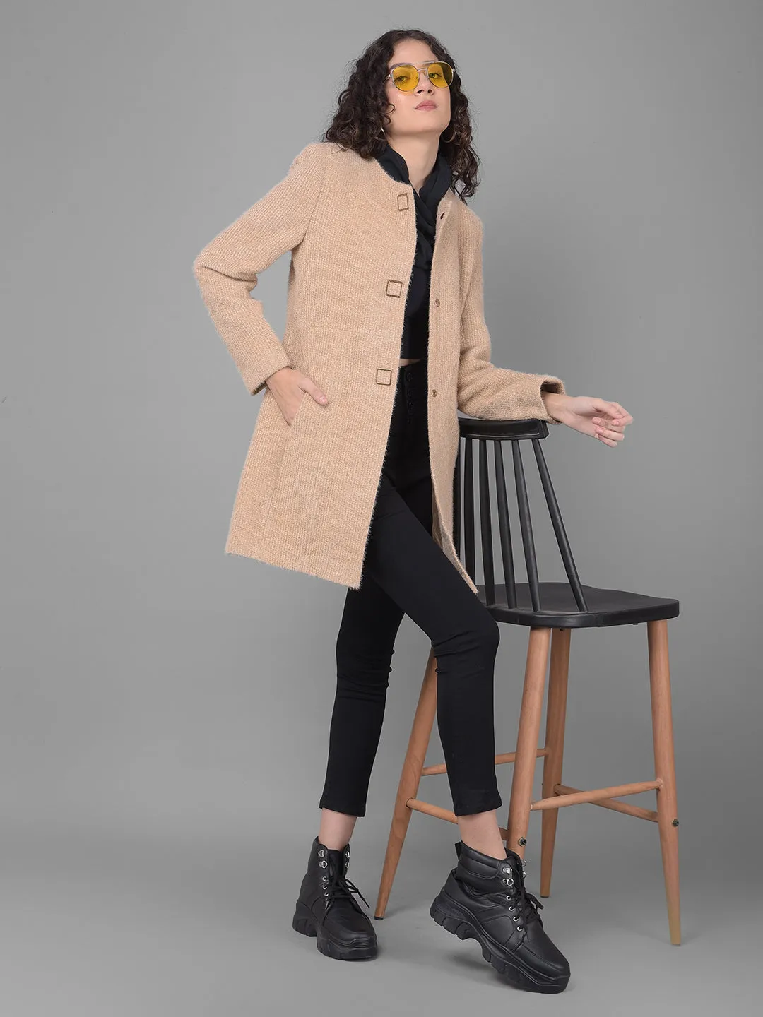 Brown Round Neck Overcoat