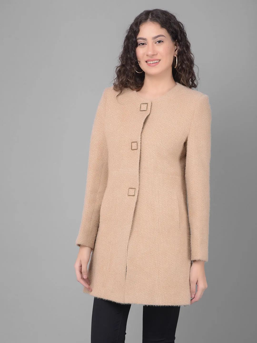 Brown Round Neck Overcoat
