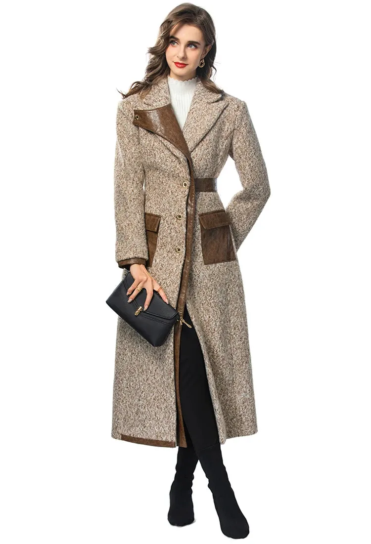 Brown Vintage Style Single Breasted Long Sleeve Overcoat (Slim)