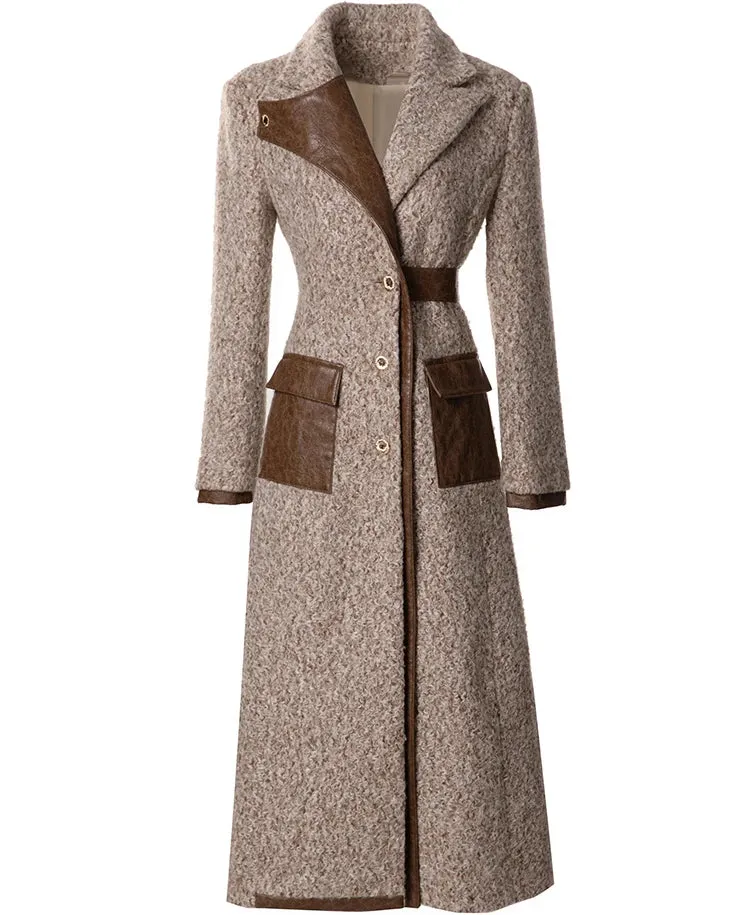 Brown Vintage Style Single Breasted Long Sleeve Overcoat (Slim)