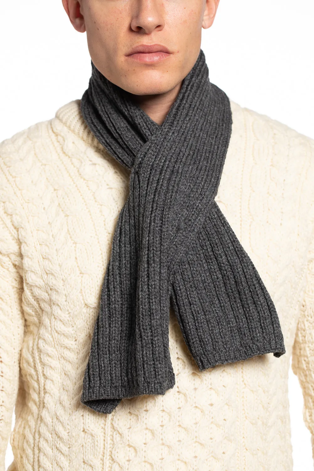 Cable Knit Scarf in Charcoal Made in Ireland