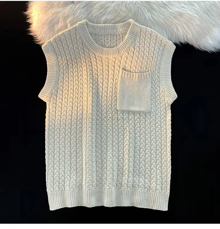 Casual O-Neck Pocket Vest Sweater
