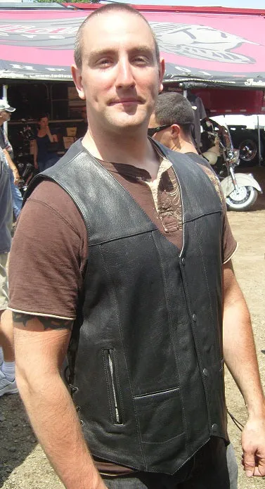 Classic leather motorcycle vest 10 pocket