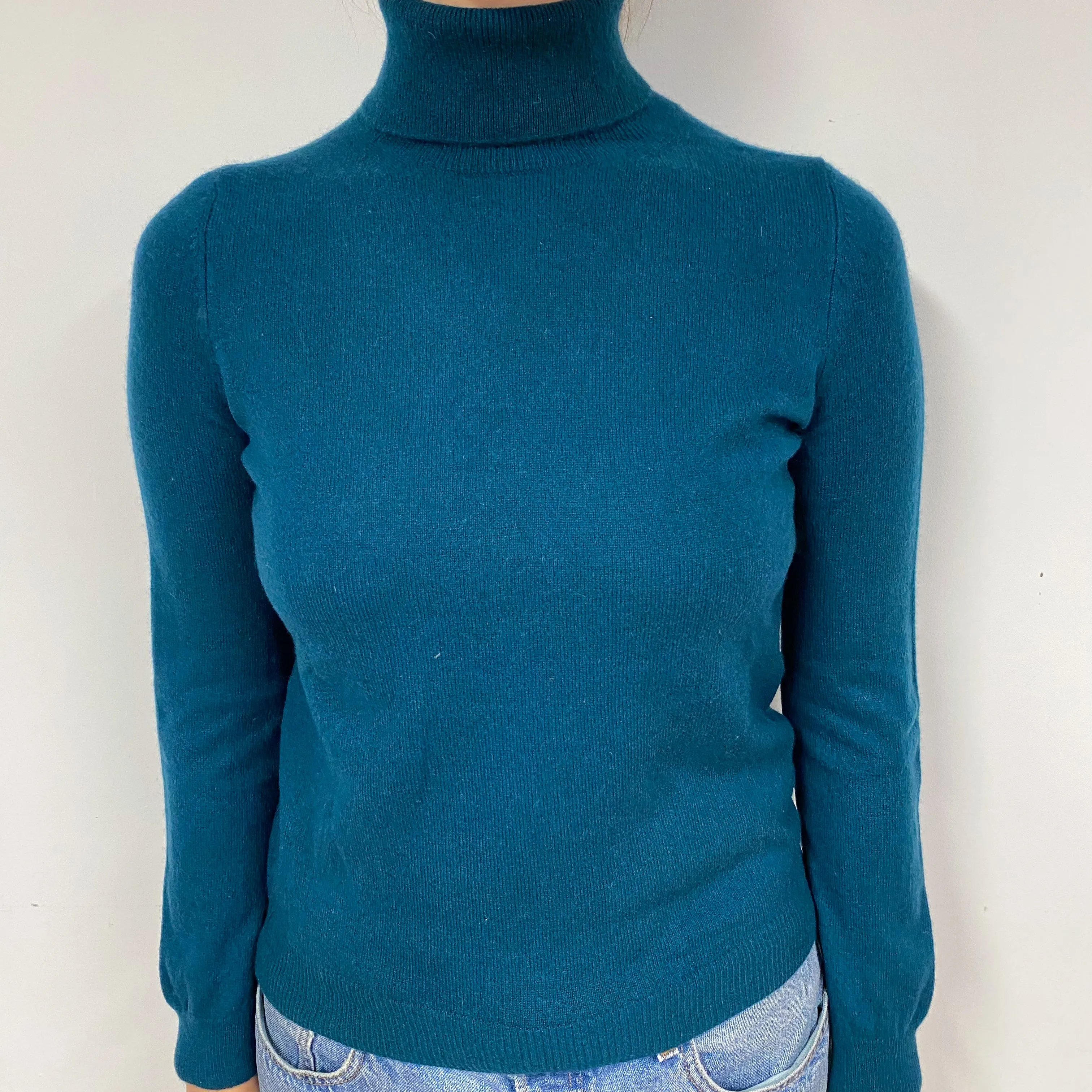 Dark Teal Green Cashmere Polo Neck Jumper Small