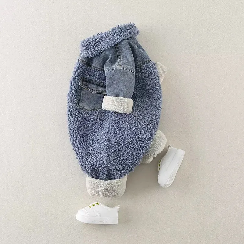 Denim/sherpa jumpsuit