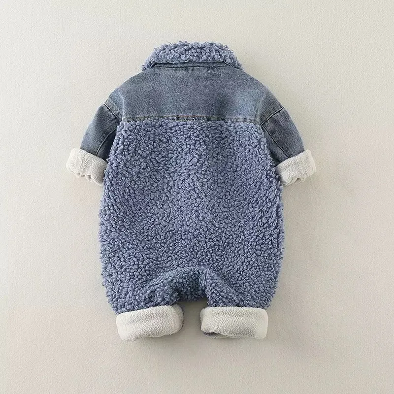 Denim/sherpa jumpsuit