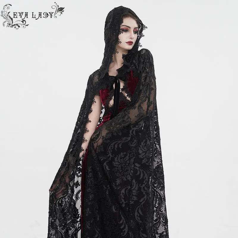 ECA012 Embroidered Lace Net Hooded Shawl