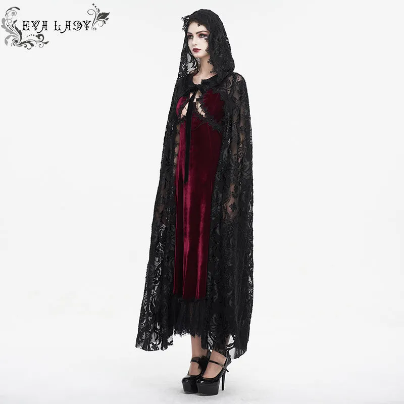 ECA012 Embroidered Lace Net Hooded Shawl