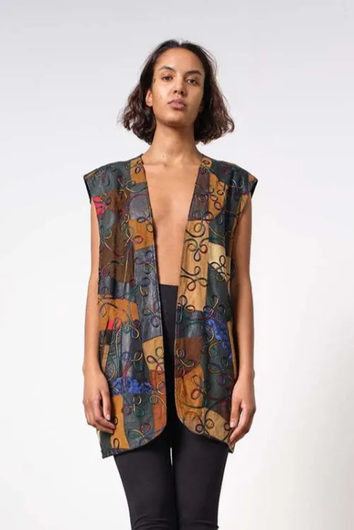 Embroidered Leather Waistcoat