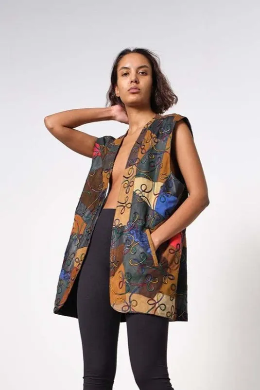 Embroidered Leather Waistcoat