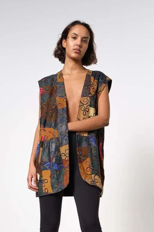 Embroidered Leather Waistcoat