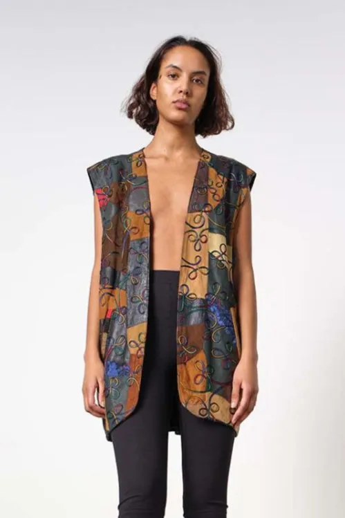 Embroidered Leather Waistcoat
