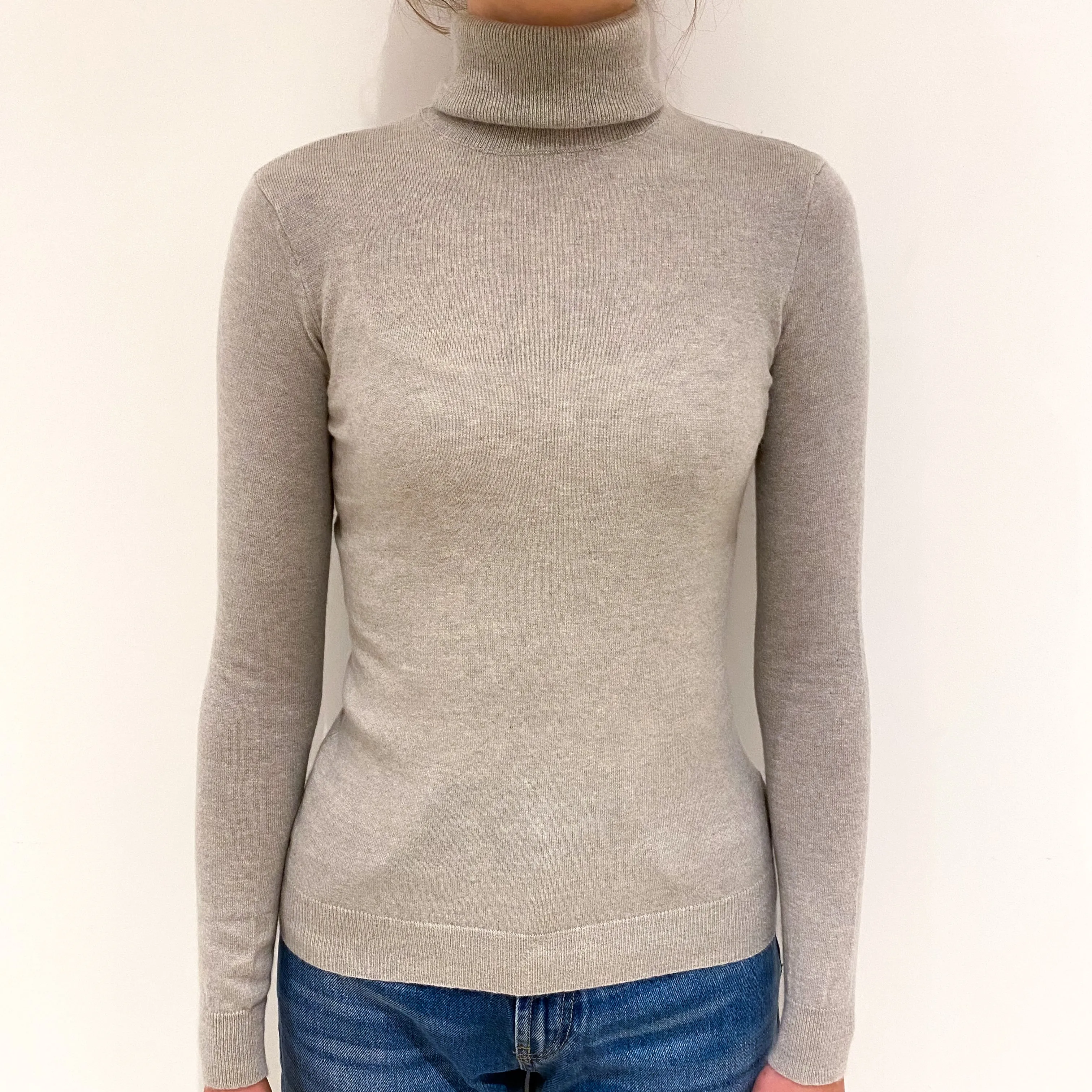 Frost Grey Ralph Lauren Cashmere Polo Neck Jumper Extra Small