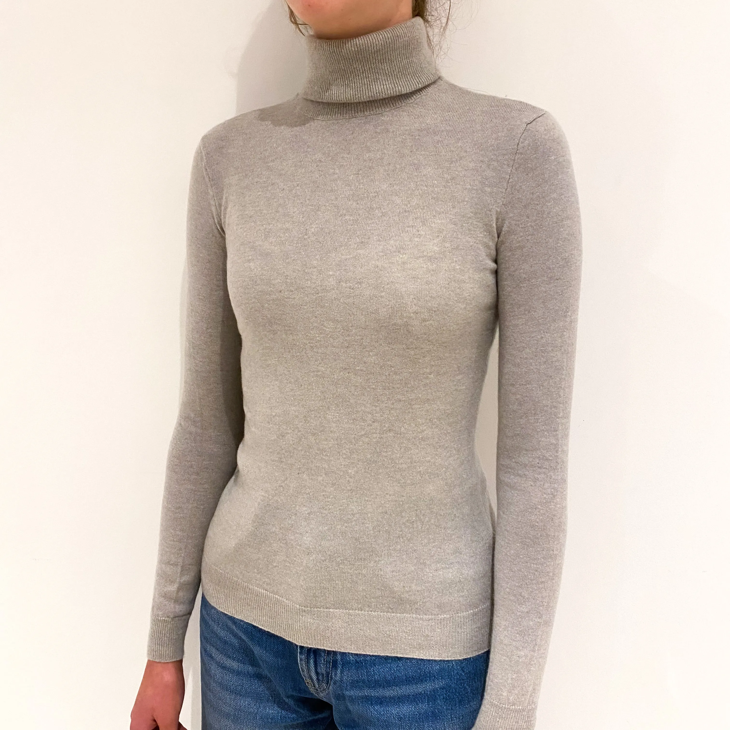 Frost Grey Ralph Lauren Cashmere Polo Neck Jumper Extra Small