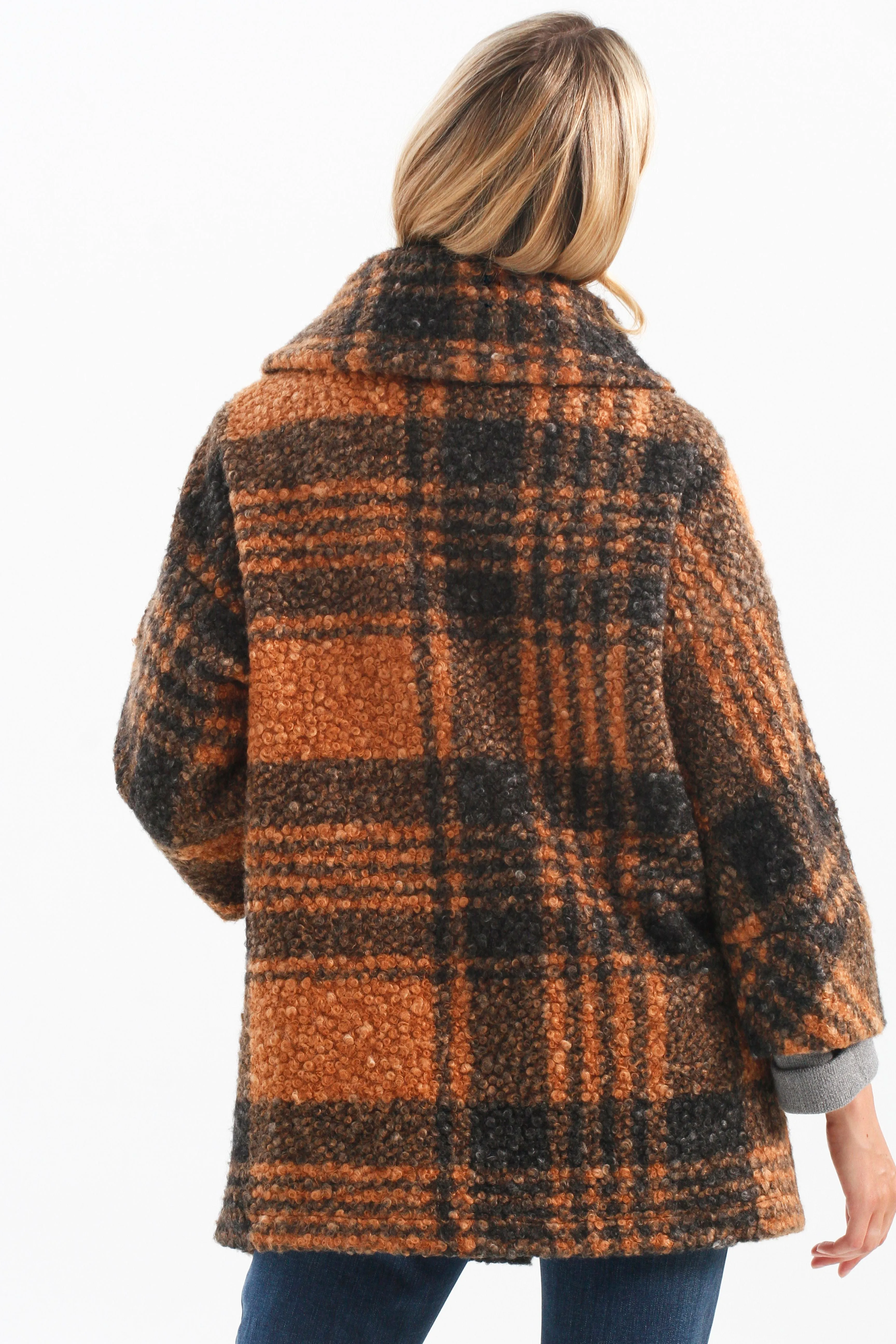 FUNNEL PLAID COAT