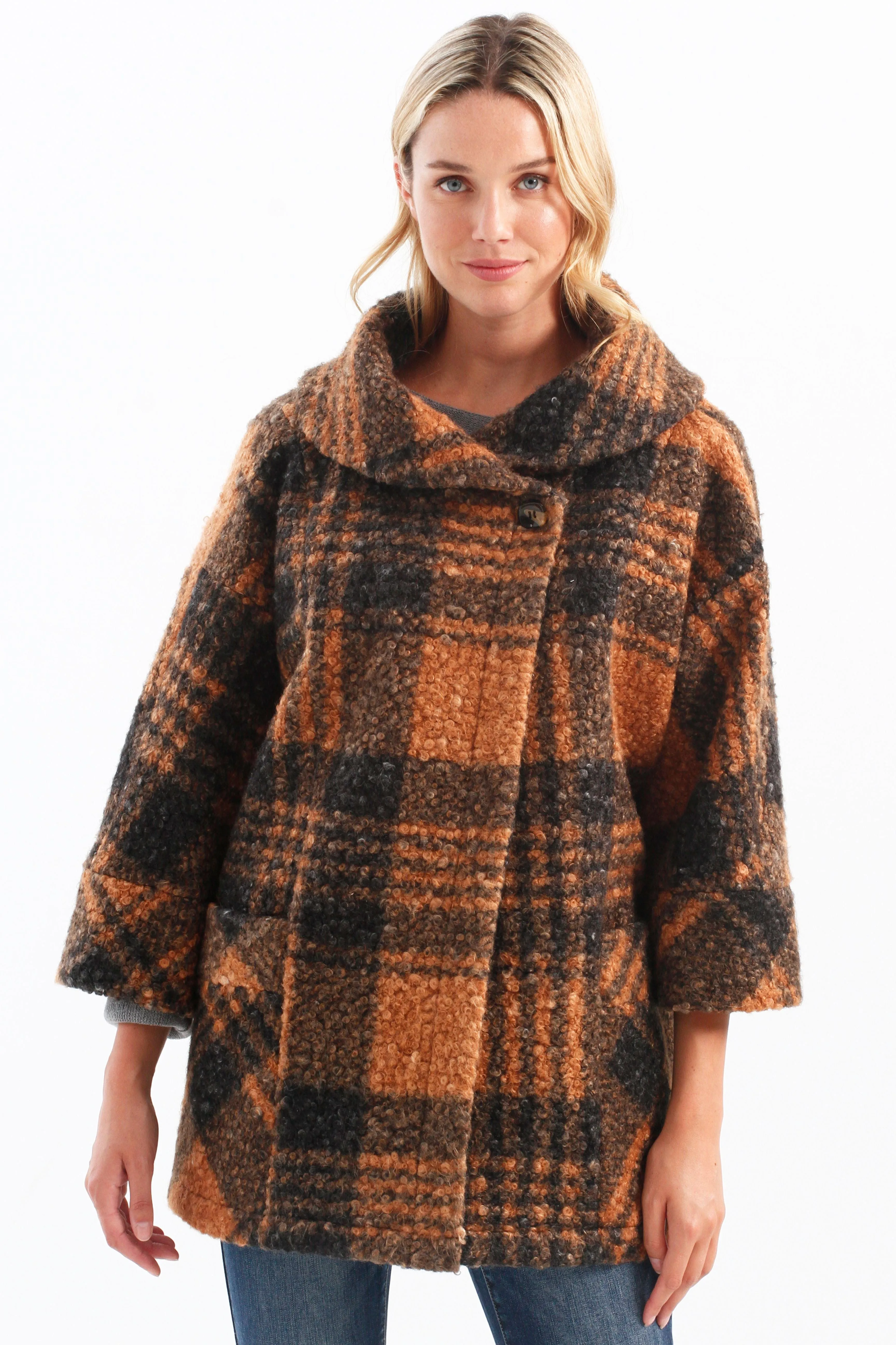 FUNNEL PLAID COAT