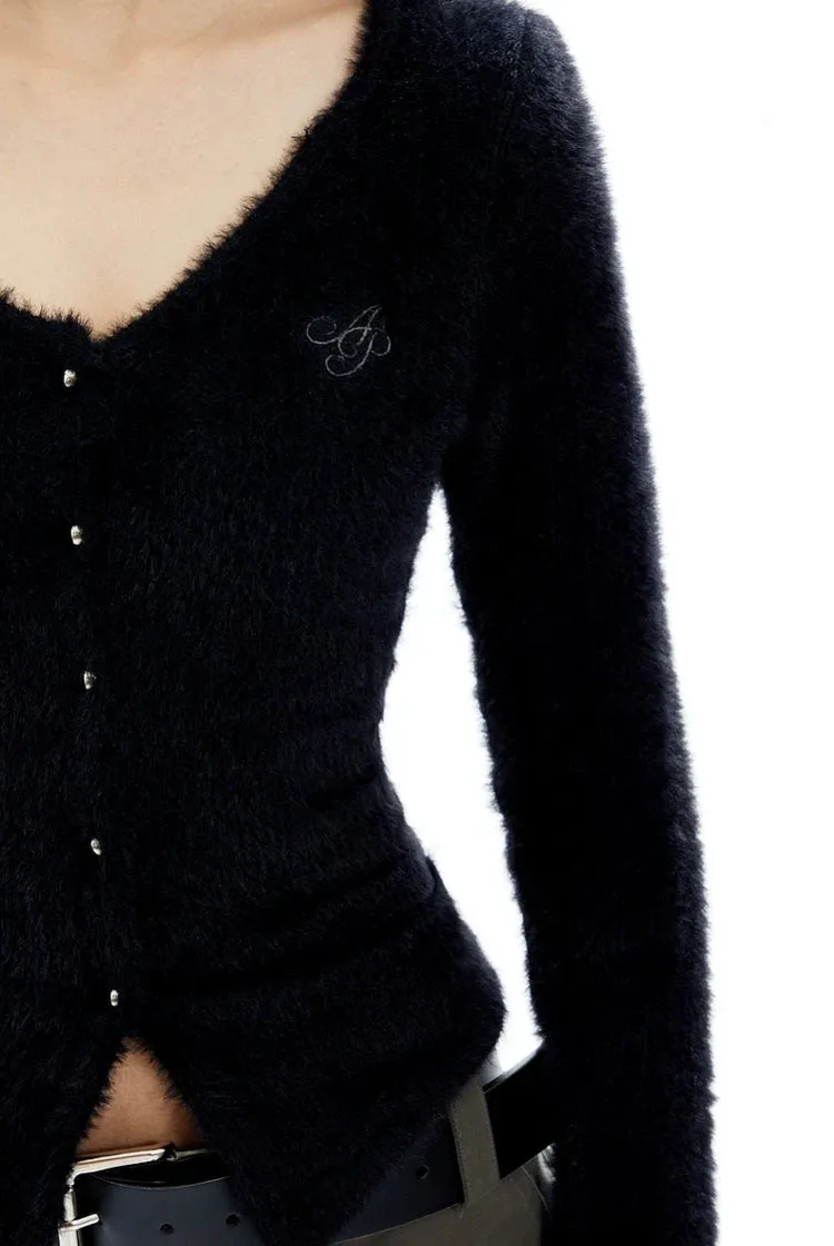 Fuzzy Scarf-Neck Skinny Cardigan