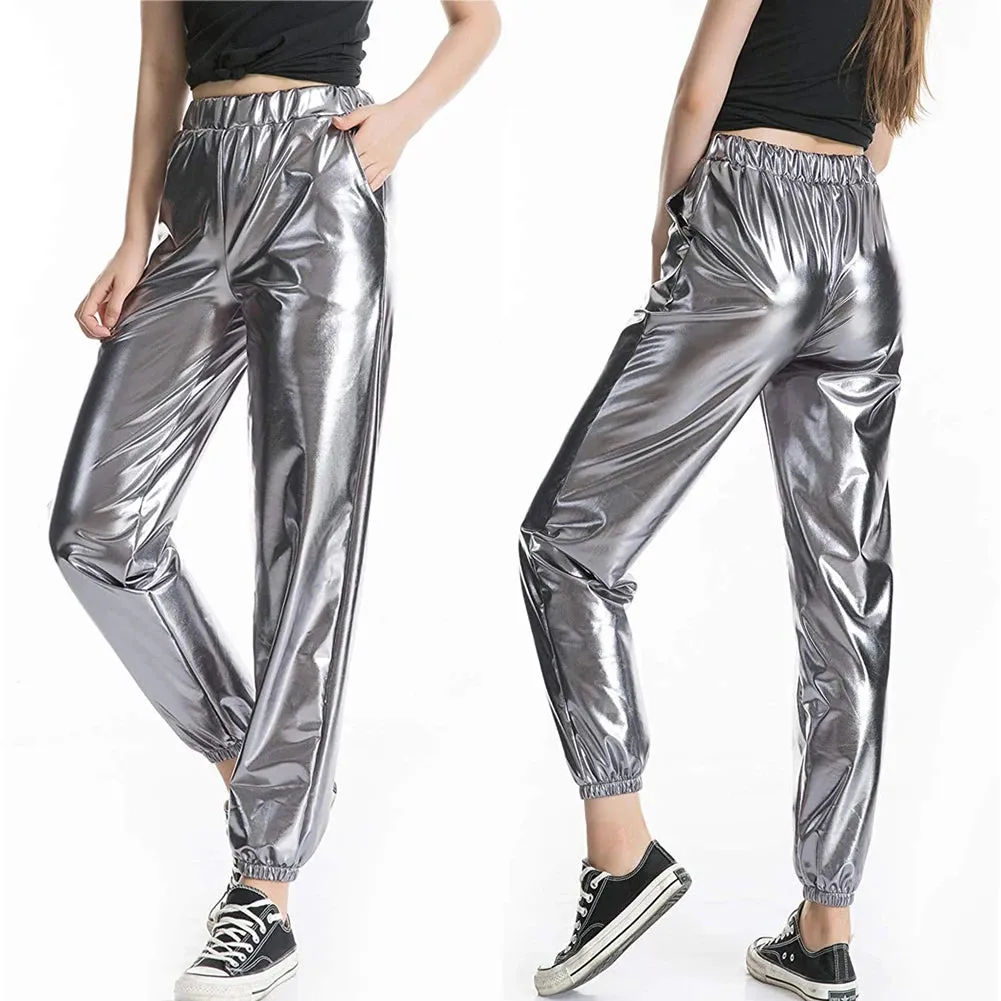 Glitzy High-Waist Holo Pants
