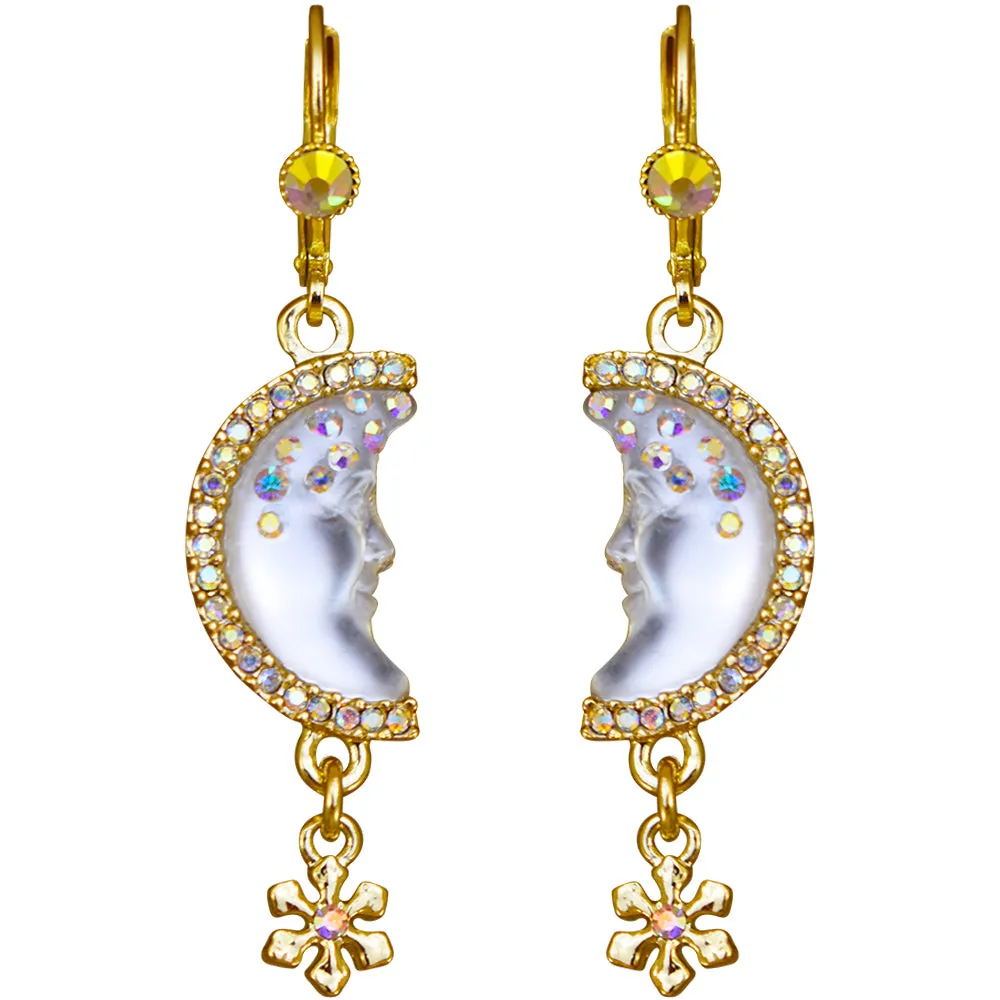 Goddess Seaview Moon Shadow Snowy Leverback Earrings (Goldtone)
