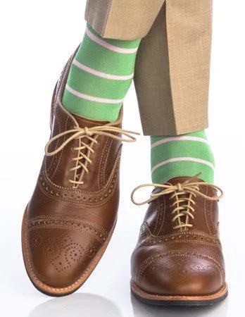 Green Grass with Pink Stripe Sock Linked Toe Mid-Calf