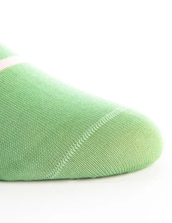 Green Grass with Pink Stripe Sock Linked Toe Mid-Calf