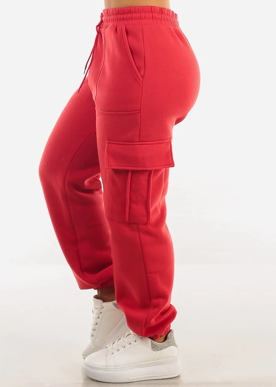 High Waist Cargo Sweatpants Red