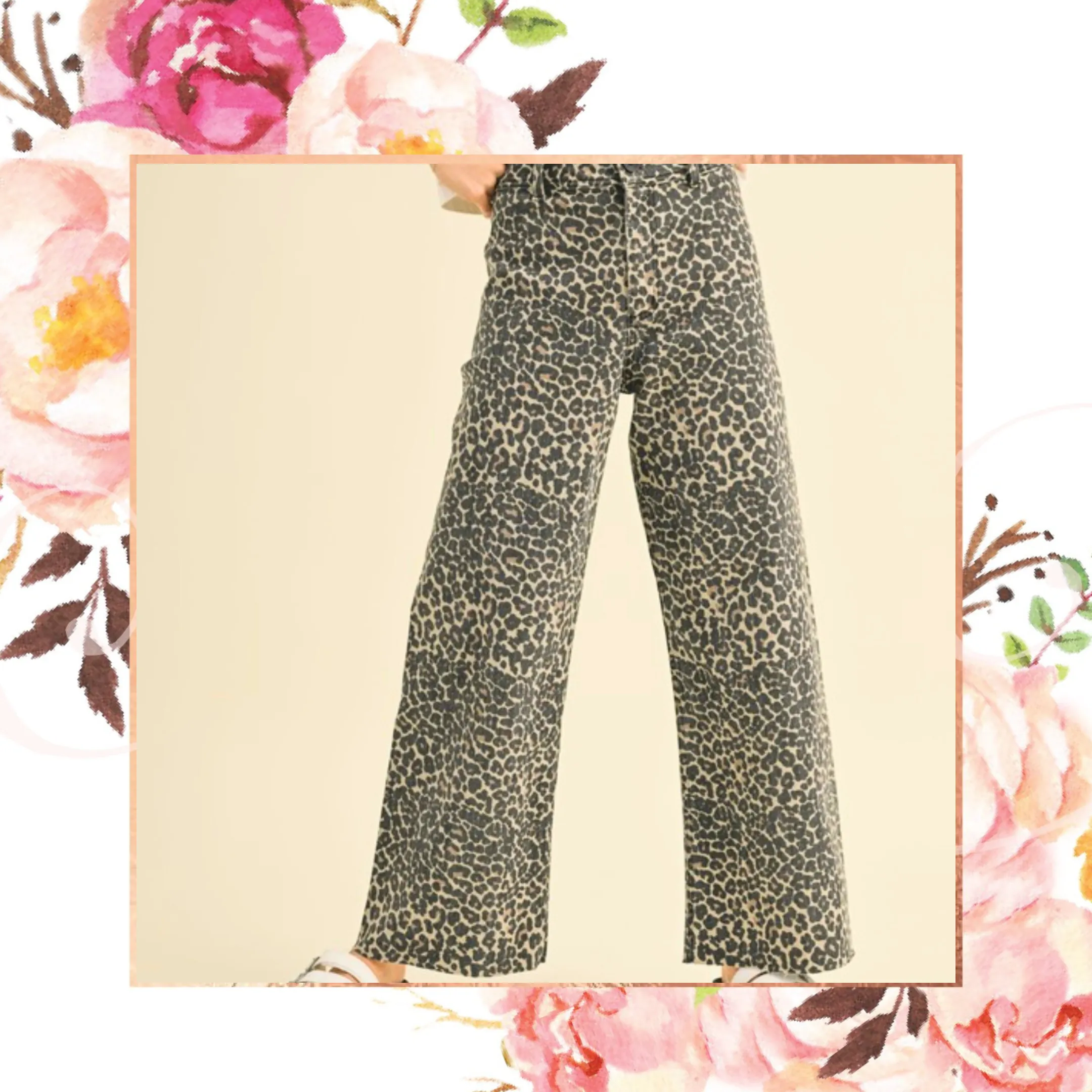 High Waist Leopard Wide Leg Denim