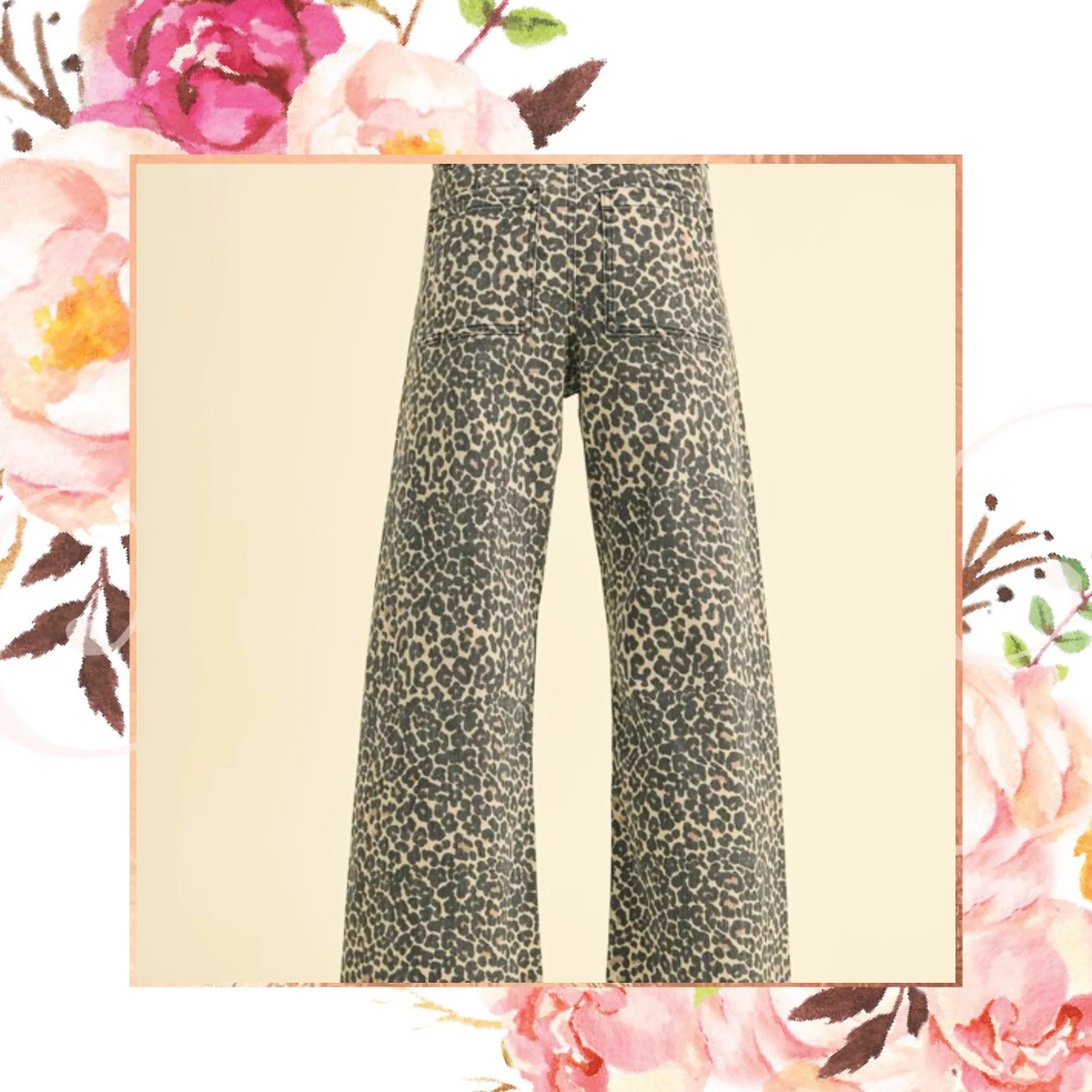 High Waist Leopard Wide Leg Denim